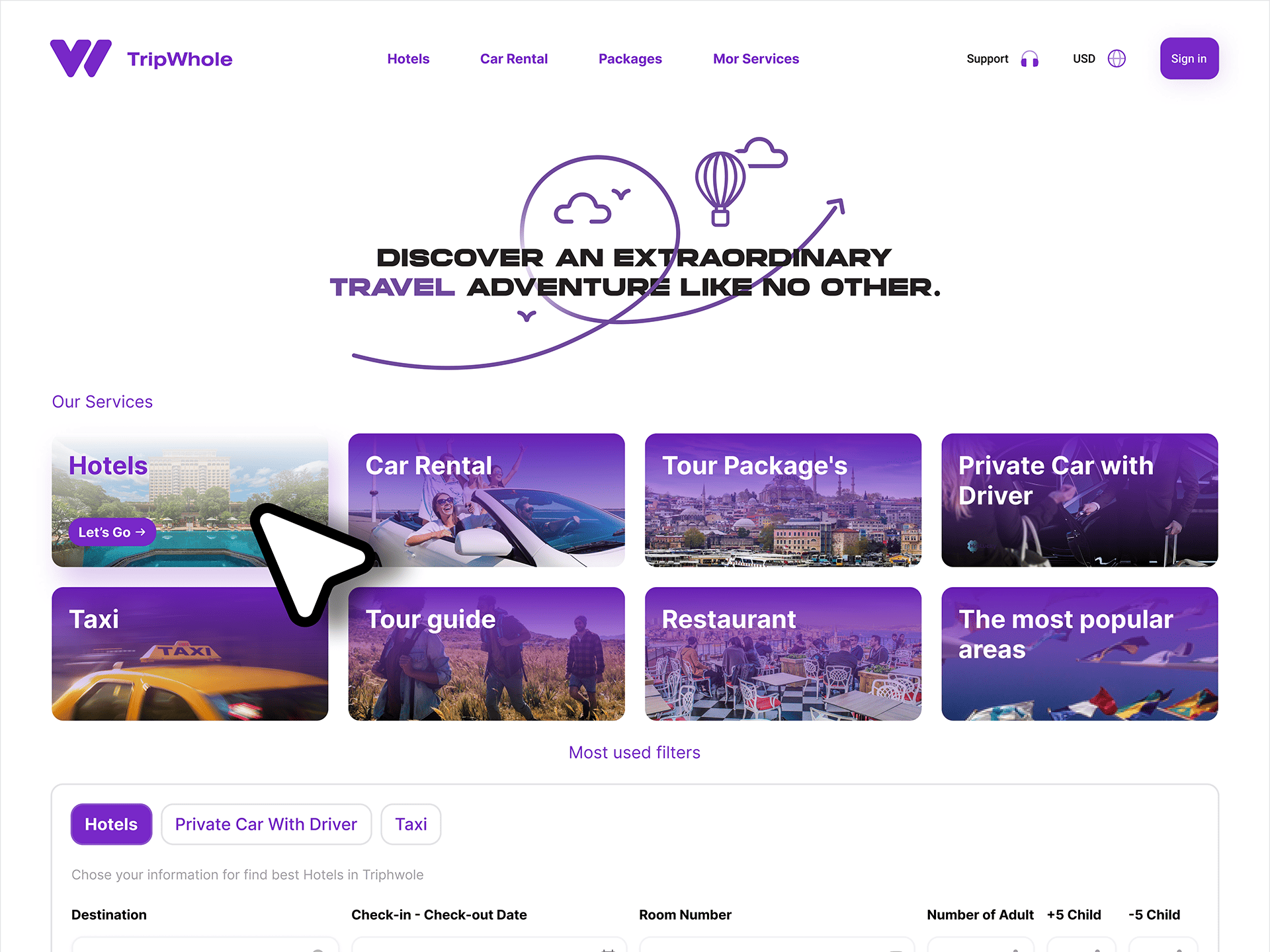 UI Design for Tripwhole Platform